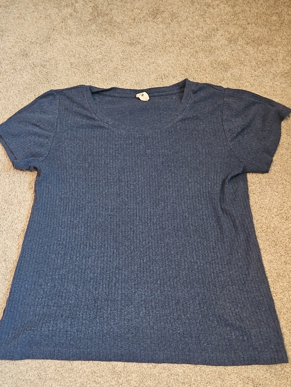 Kate Quinn Women's Large Organic Cotton Ribbed Blue T-Shirt Top